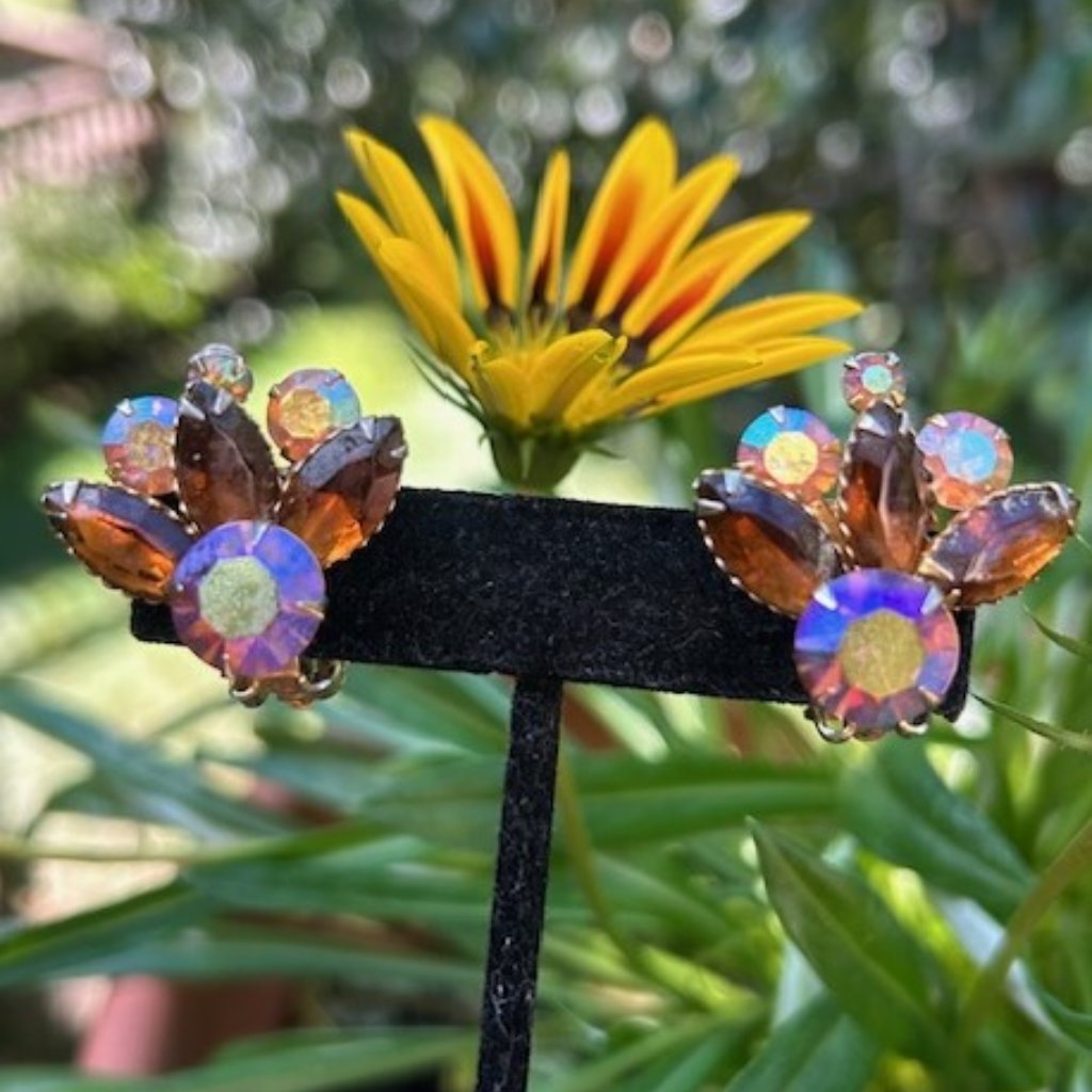 Beau Jewels Aurora Borealis Ab Amber Earrings